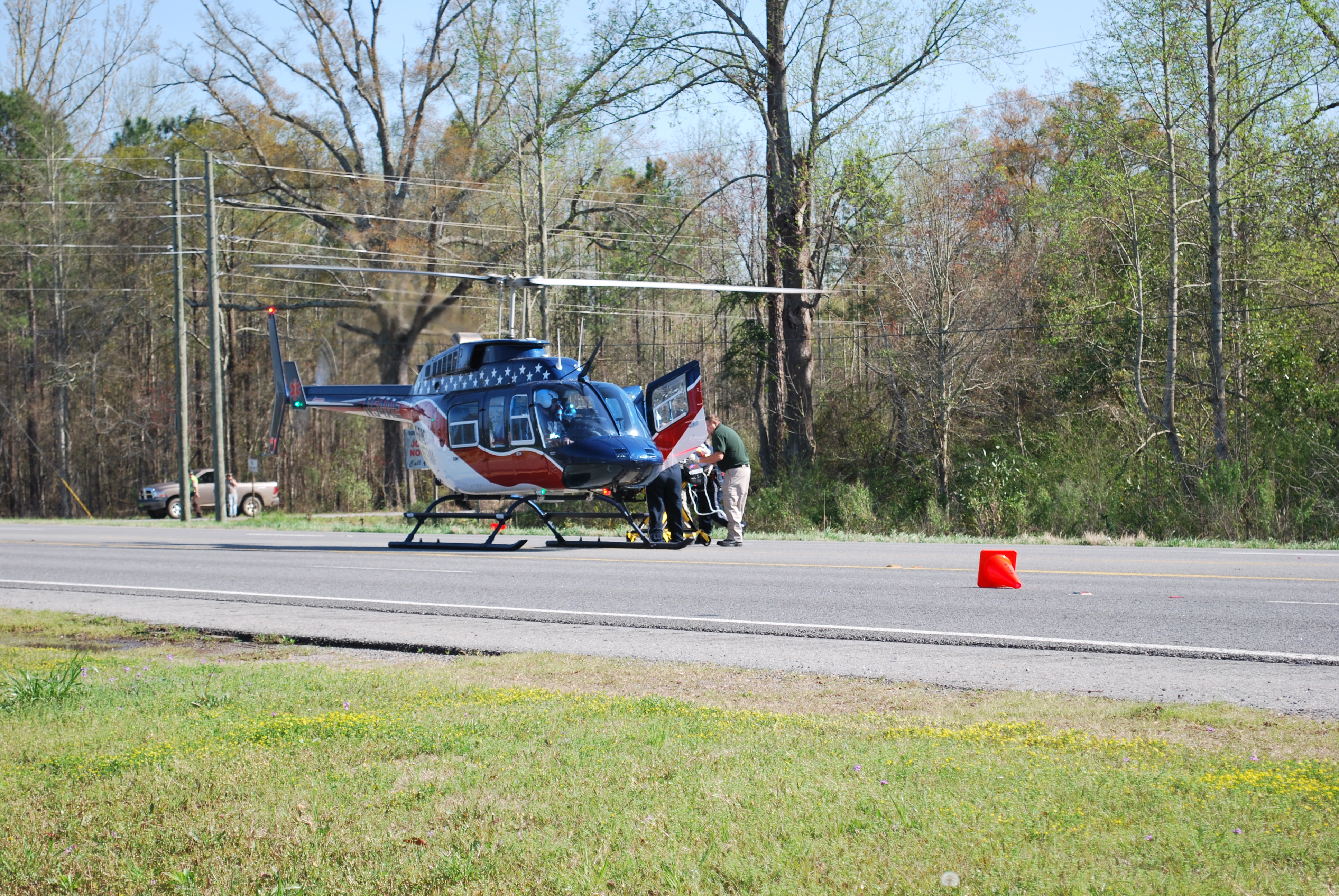 Traffic on Hwy 82, near the corner of Massey Airport Road, was stopped to allow for the transport of an accident victim.