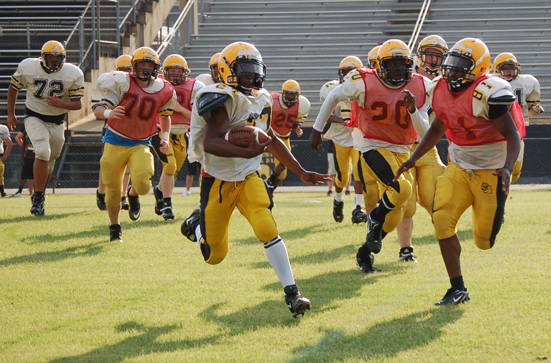 The Worth County Rams ran dozens of plays last Friday during the annual Black and Gold scrimmage game in preparation for the upcoming 2013 high school football season.