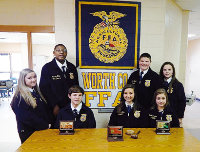 WCMS  FFA Officers standing are Allyssa Rogers, Reporter; Marquez Hope, Treasurer; Luke Cooper, Chaplain and Lyla Griffin, Sentinel; seated is Austin Haralson, Vice President; Day Story, President and Nicole Plaster, Secretary.