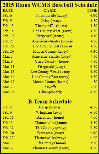 2015 Rams WCMS Baseball Schedule