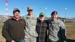 David Acord stands with his son, John, his father Bill, and his brother Dane during John's graduation from Army infantry bootcamp and Airborne school. All four of the Acord men have served as paratroopers.